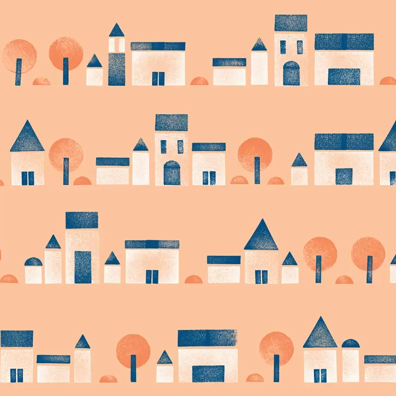 Buildings pattern in peach