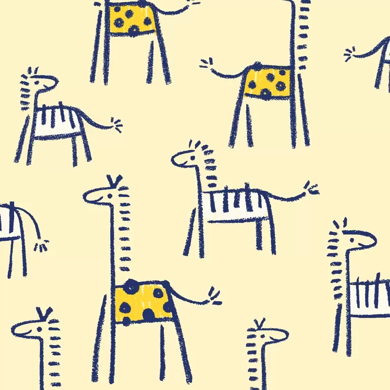 Crayon Giraffe Zebra pattern in yellow