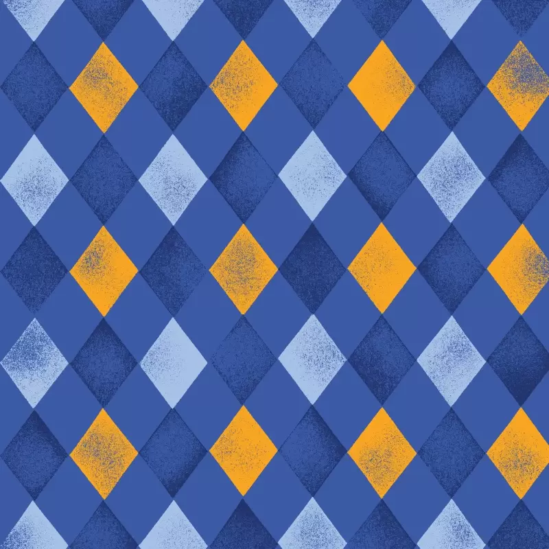 Harlequin pattern in blue and orange