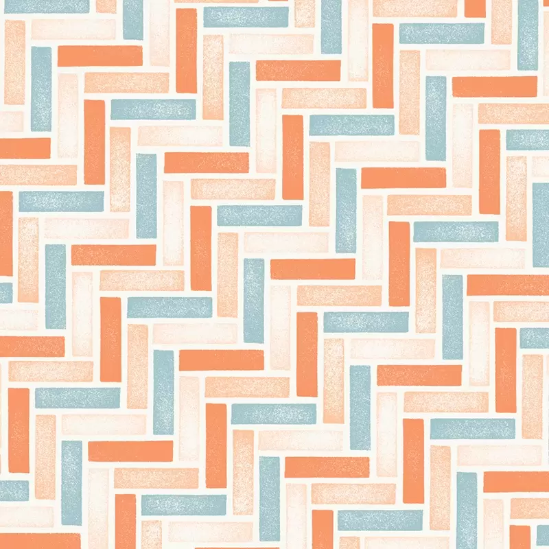 Pavement pattern in coral and teal on cream
