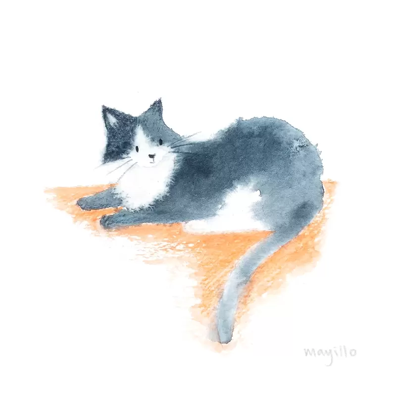 Watercolor tuxedo cat